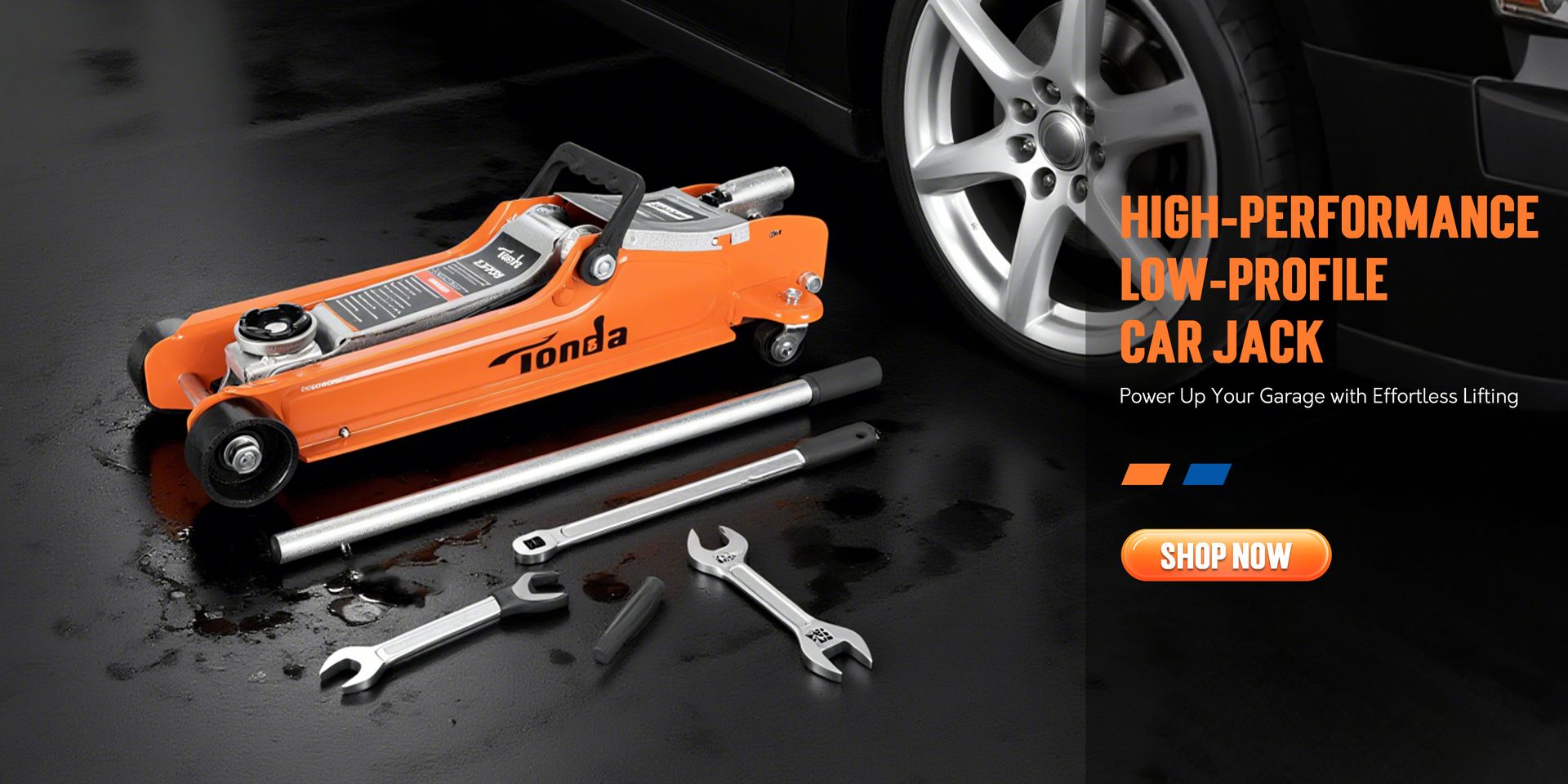 TONDA low profile floor jack on the garage floor
